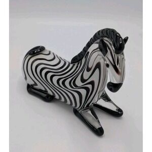Murano Style Glass Zebra Sleek Lovely 10 Inches